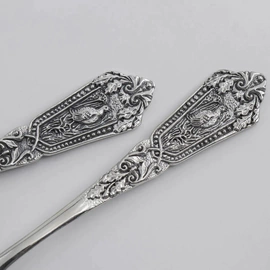 Set of silver tea cups "Royal Hunt" for 2 persons, with spoons