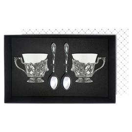 Silver-plated tea set "Boar" with blackening, in a case