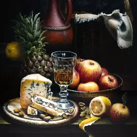 Шкатулка "Натюрморт с ананасом" Митусов, Федоскино
