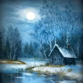 Шкатулка "Зимний пейзаж" Митусов, Федоскино
