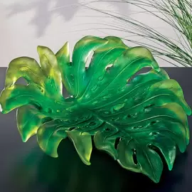 Хрустальное блюдо "Monstera" зеленое