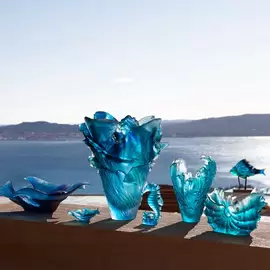Хрустальная ваза "Dolphins" 34 см, бирюзовая