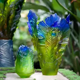 Хрустальная ваза "Fleur De Paon Exotique" 19 см, зеленая