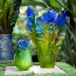 Хрустальная ваза "Fleur De Paon Exotique" 38.5 см, зеленая
