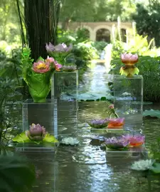 Хрустальная ваза "Large Jardin de Lotus" 35.5 см, зеленая