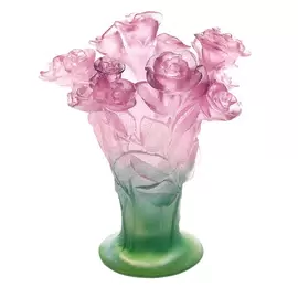 Хрустальная ваза "Roses" 22.5 см, розово-зеленая