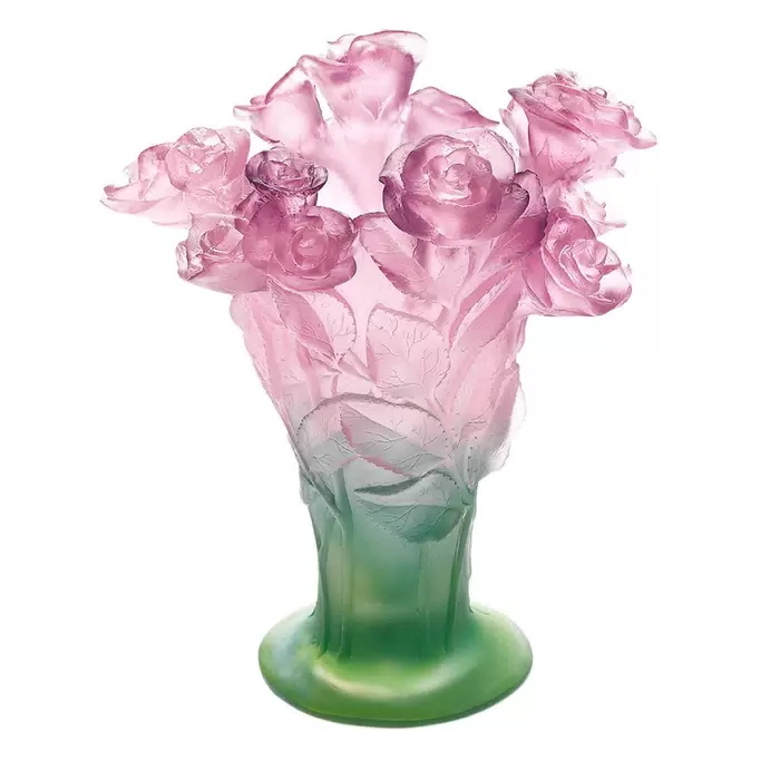 Хрустальная ваза "Roses" 22.5 см, розово-зеленая