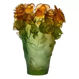 Хрустальная ваза "Roses" 34 см, оранжево-зеленая