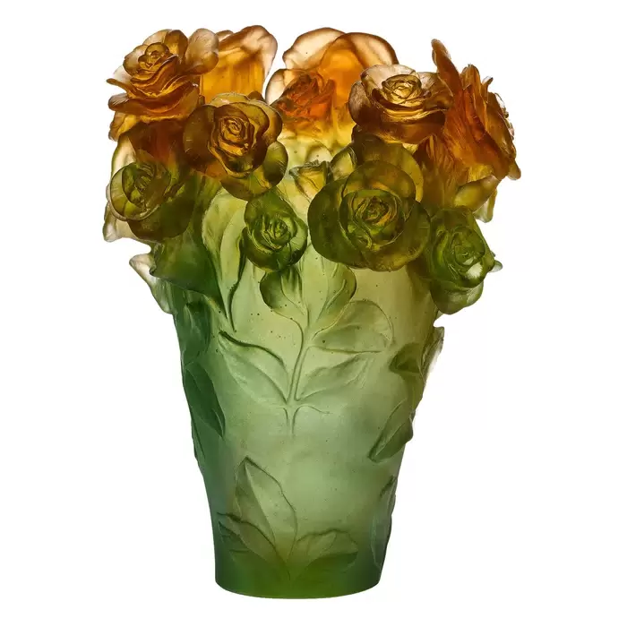 Хрустальная ваза "Roses" 34 см, оранжево-зеленая