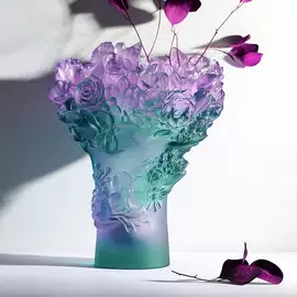 Хрустальная ваза "Sweet Garden" 29 см, розово-зеленая