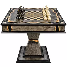 Chess table made of Karelian birch and amber "Infiniti"