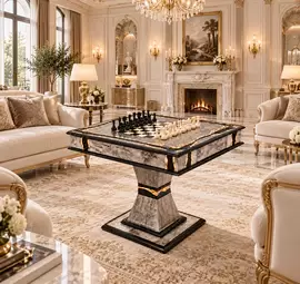 Chess table made of Karelian birch and amber "Infiniti"