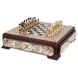 Шахматы из массива дуба, долерита и кахолонга "Украшенные" Златоуст Шахматы из массива дуба, долерита и кахолонга "Украшенные" Златоуст