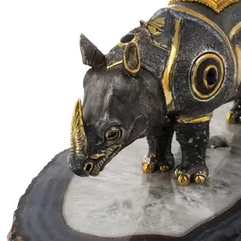 Bronze sculpture "Durer's Rhinoceros" on an agate stand