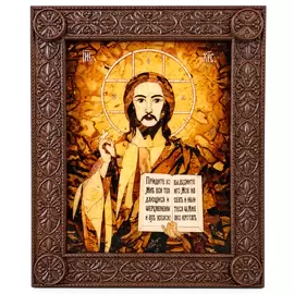 Икона из янтарной мозаики "Спас Вседержитель"
