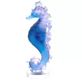Хрустальная скульптура "Coral Sea. Морской конек" синяя