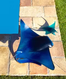 Хрустальная скульптура "Скат Manta" синяя