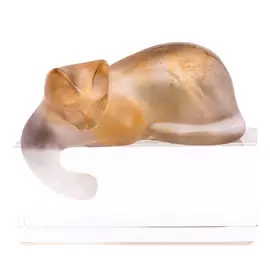 Хрустальная статуэтка "Кот с рыбкой" оранжевая
