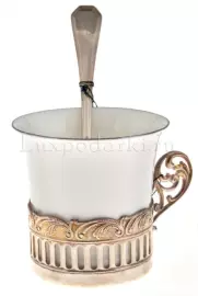 Кофейная чашка из серебра "Богема" с ложкой