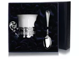 Кофейная чашка из серебра "Богема" с ложкой