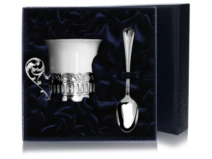 Silver coffee cup "Bohemian" with a spoon
