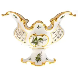 Ваза для фруктов, на ножке, белая, с рисунком ландыш Ваза для фруктов, на ножке, белая, с рисунком ландыш