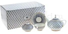 Чайный сервиз "Купольный" с рисунком "Кобальтовая сетка" на 6 персон, 14 предметов