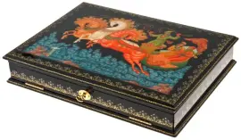 Шкатулка для бумаг "Тройка" Костюк, Палех Шкатулка для бумаг "Тройка" Костюк, Палех