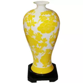 Ваза "Цветы" высокая, желтая с белым