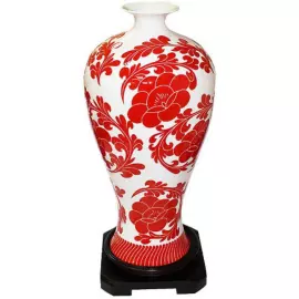 Ваза "Цветы" высокая, красная с белым