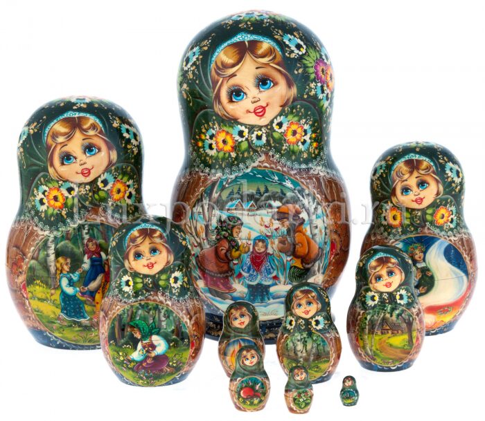Матрешка на 10 мест "Зимняя деревня" 25 см