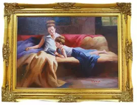 Картина "Мама с дочкой за чтением"