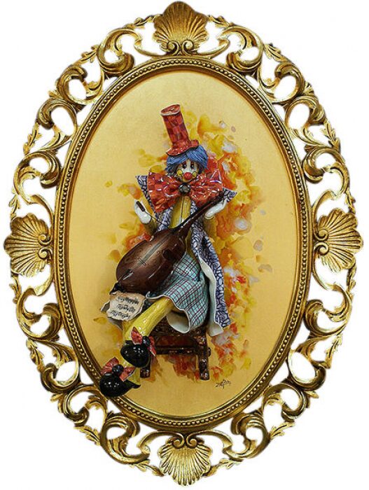 Oval painting "Clown with cello"