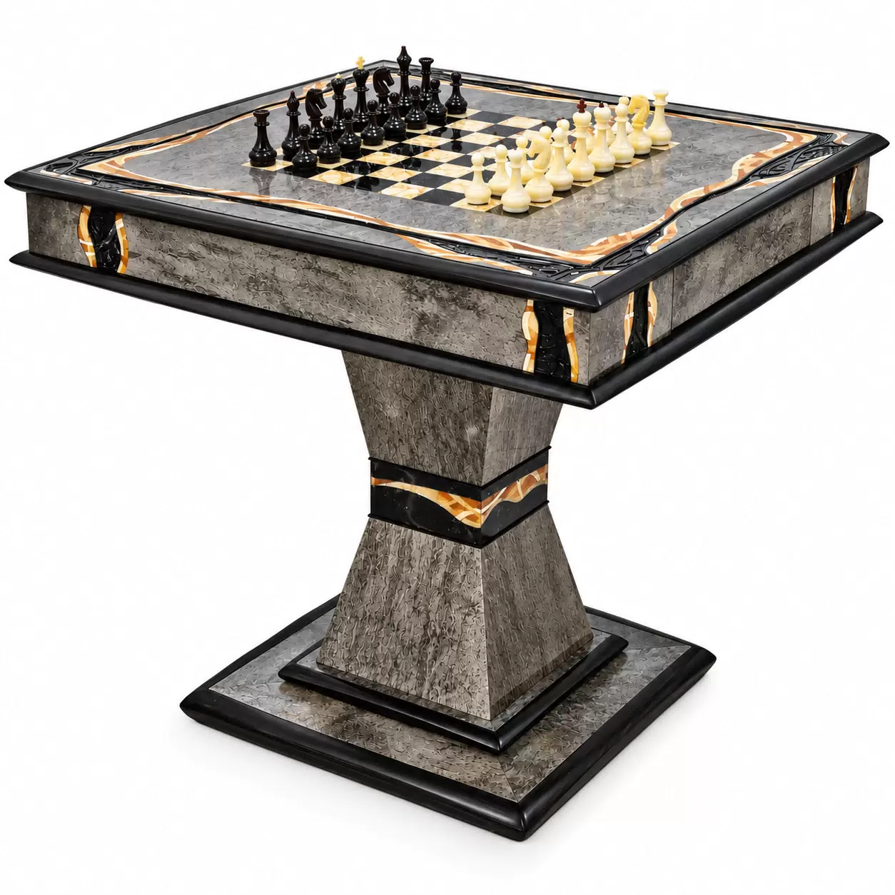 Chess table made of Karelian birch and amber "Infiniti"