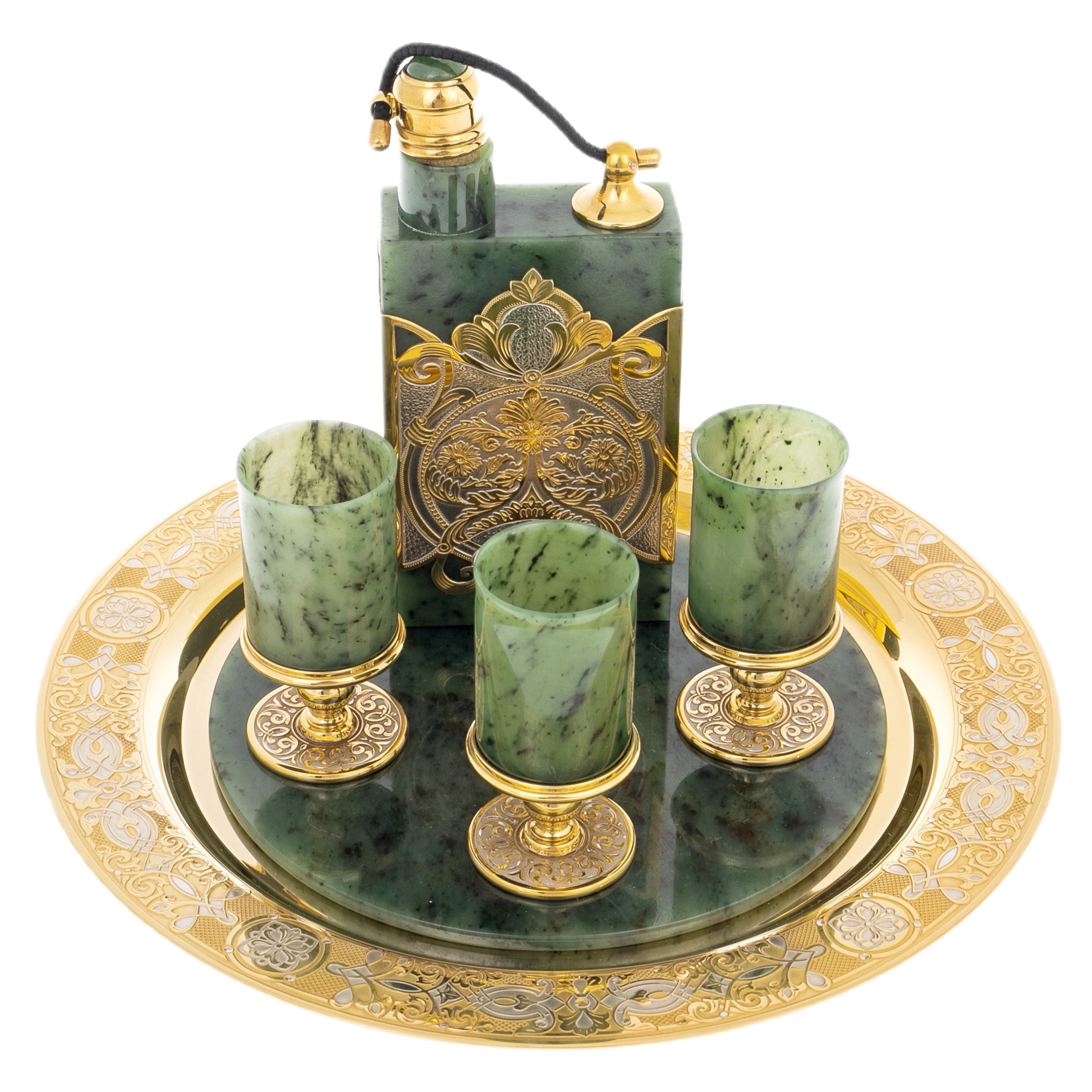 Imperial jade vodka set for 3 persons, Zlatoust