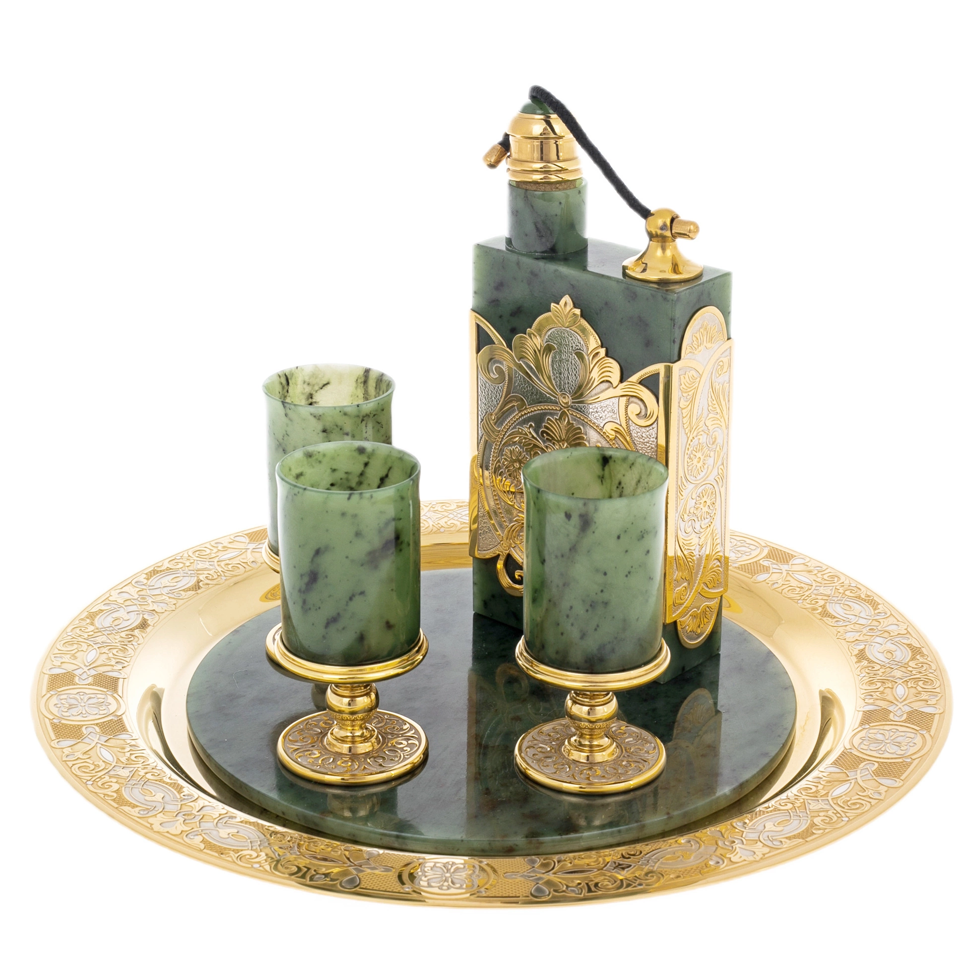 Imperial jade vodka set for 3 persons, Zlatoust