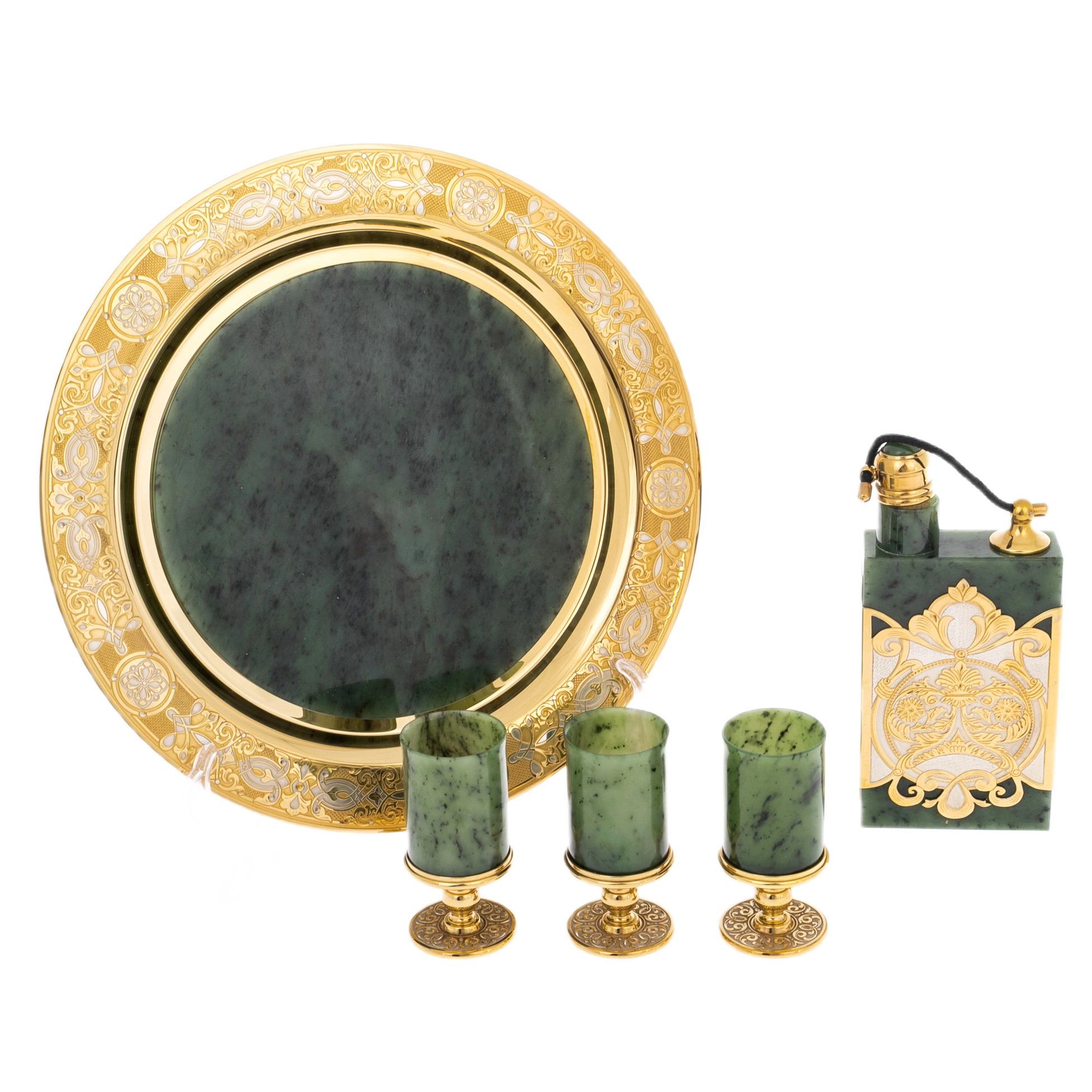 Imperial jade vodka set for 3 persons, Zlatoust
