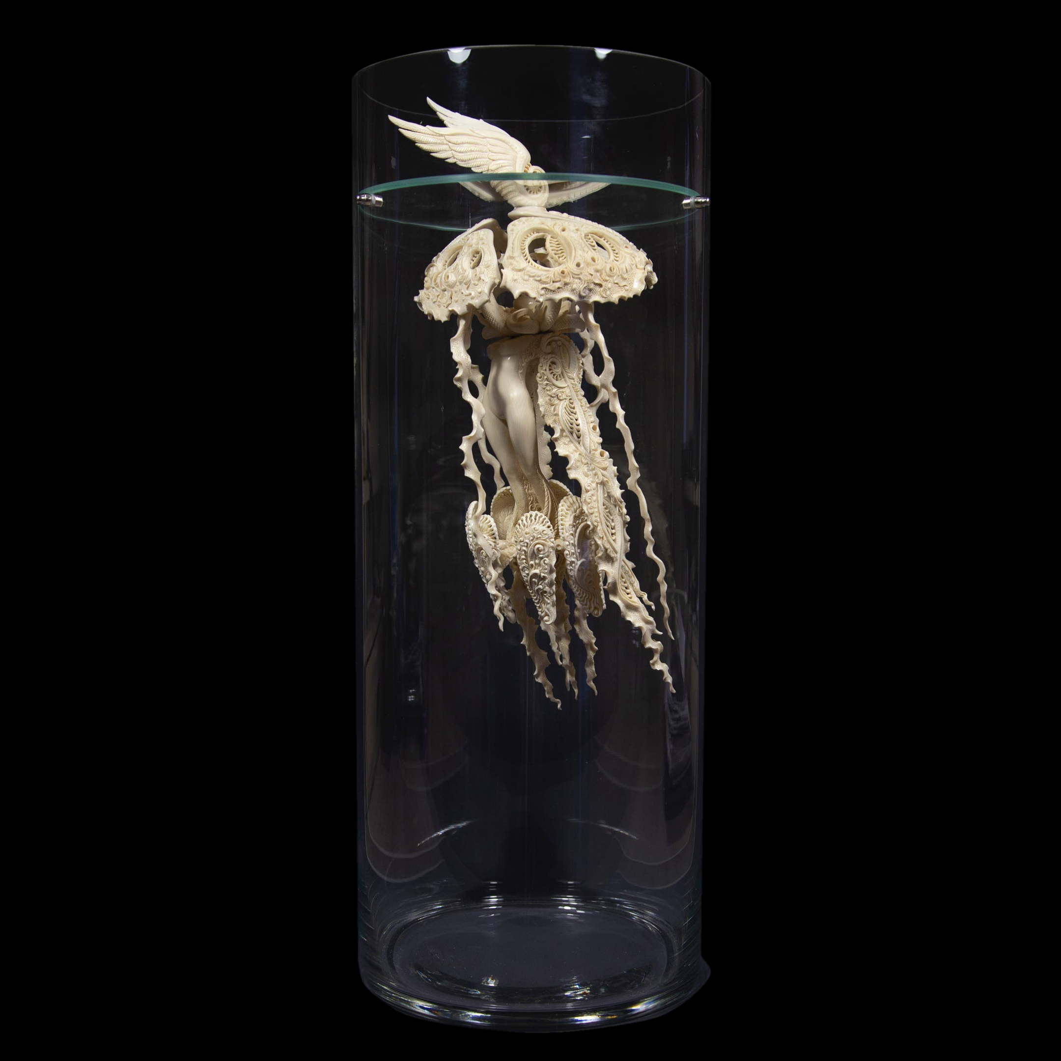Highly artistic sculpture "Gorgon Medusa" made of mammoth tusk