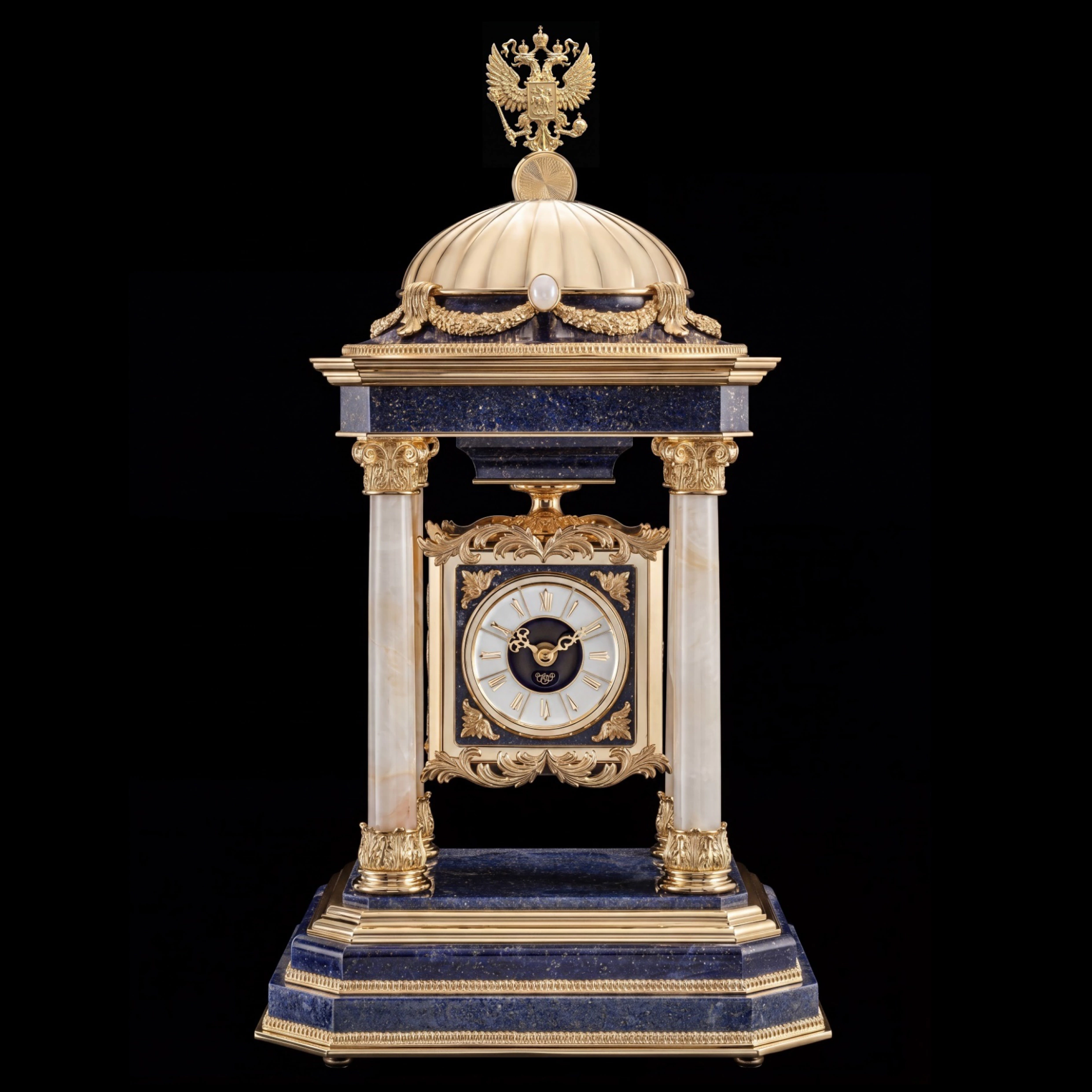 Каминные часы из лазурита и оникса "Eagle Clock"