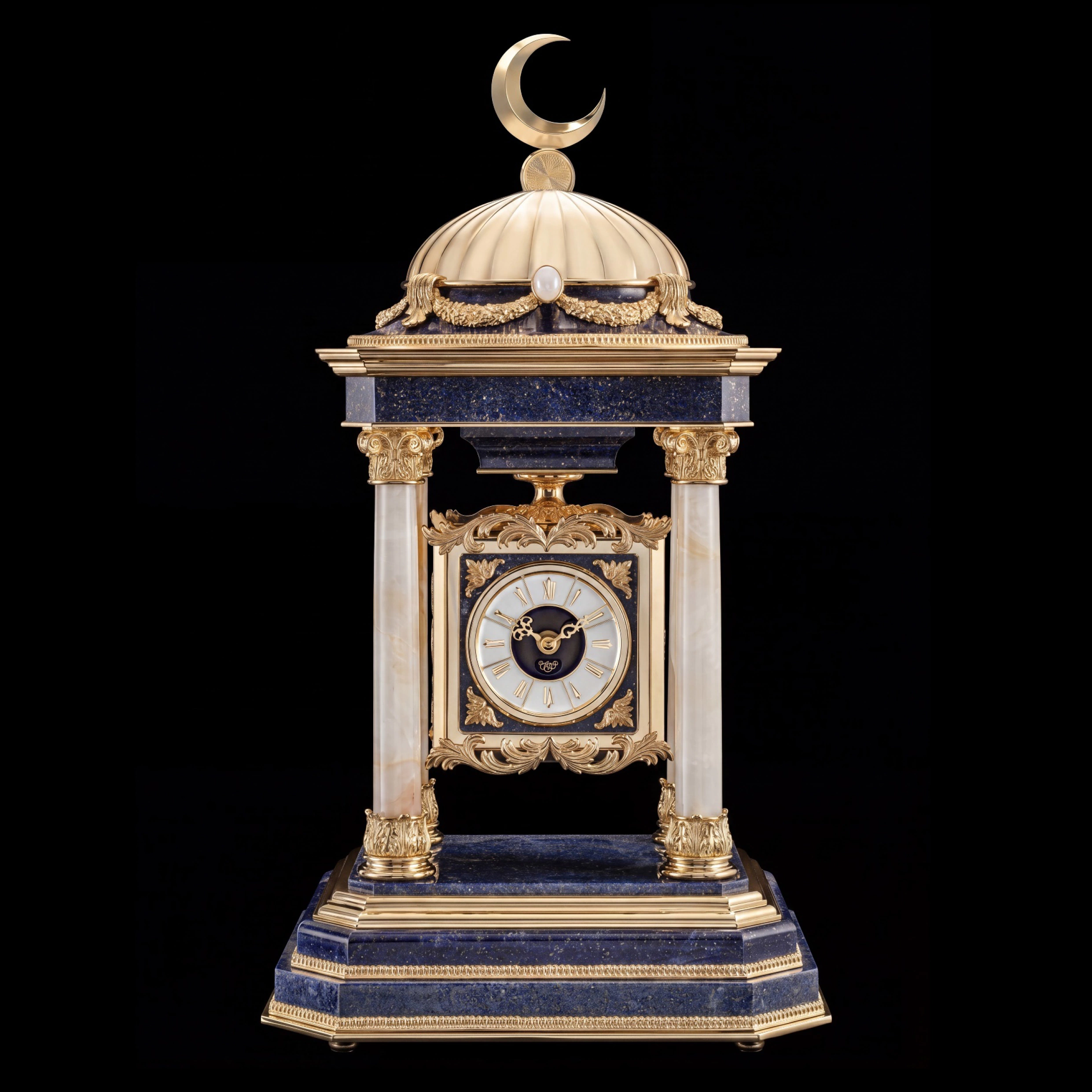 Каминные часы из лазурита и оникса "Moon Clock"