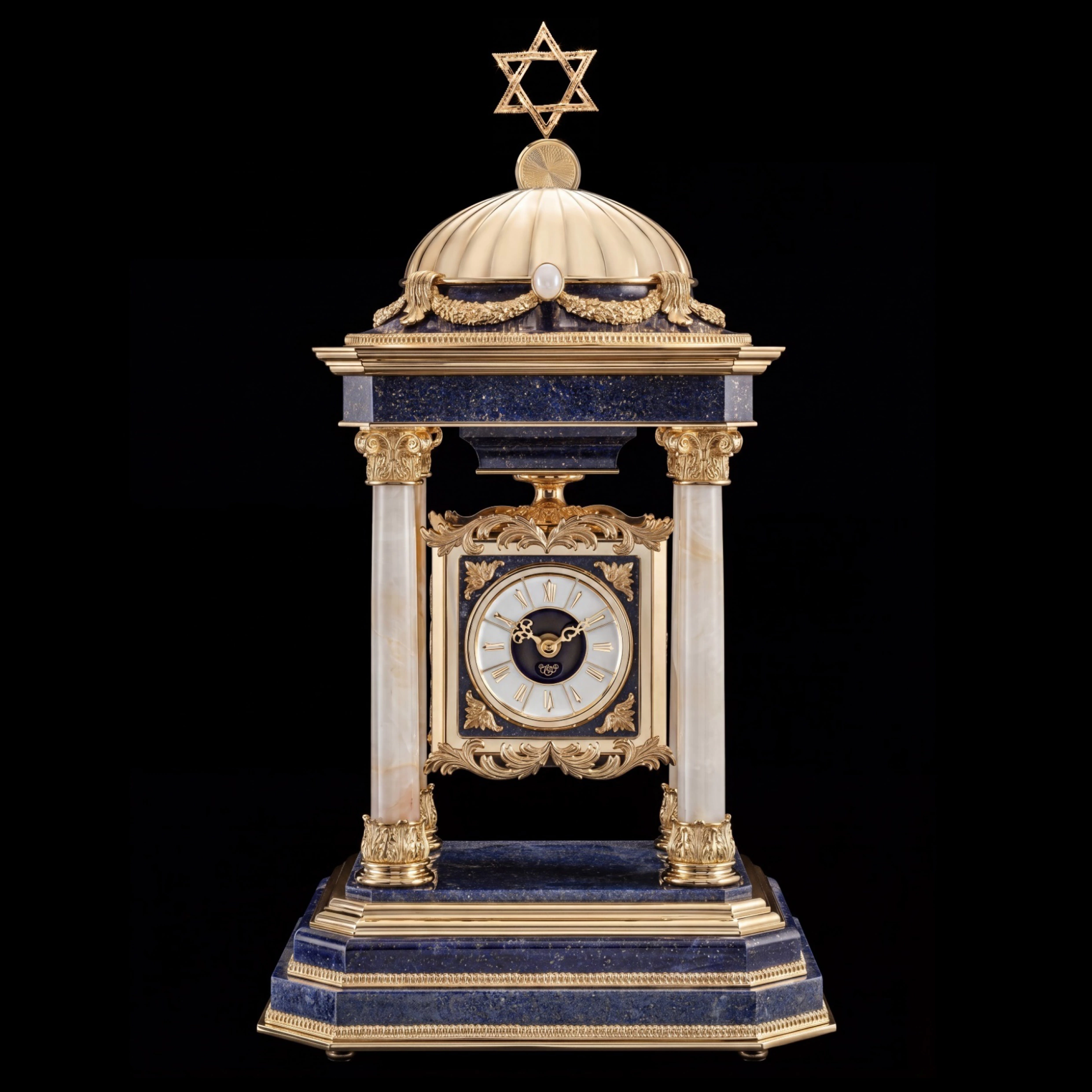 Каминные часы из лазурита и оникса "Star Clock"