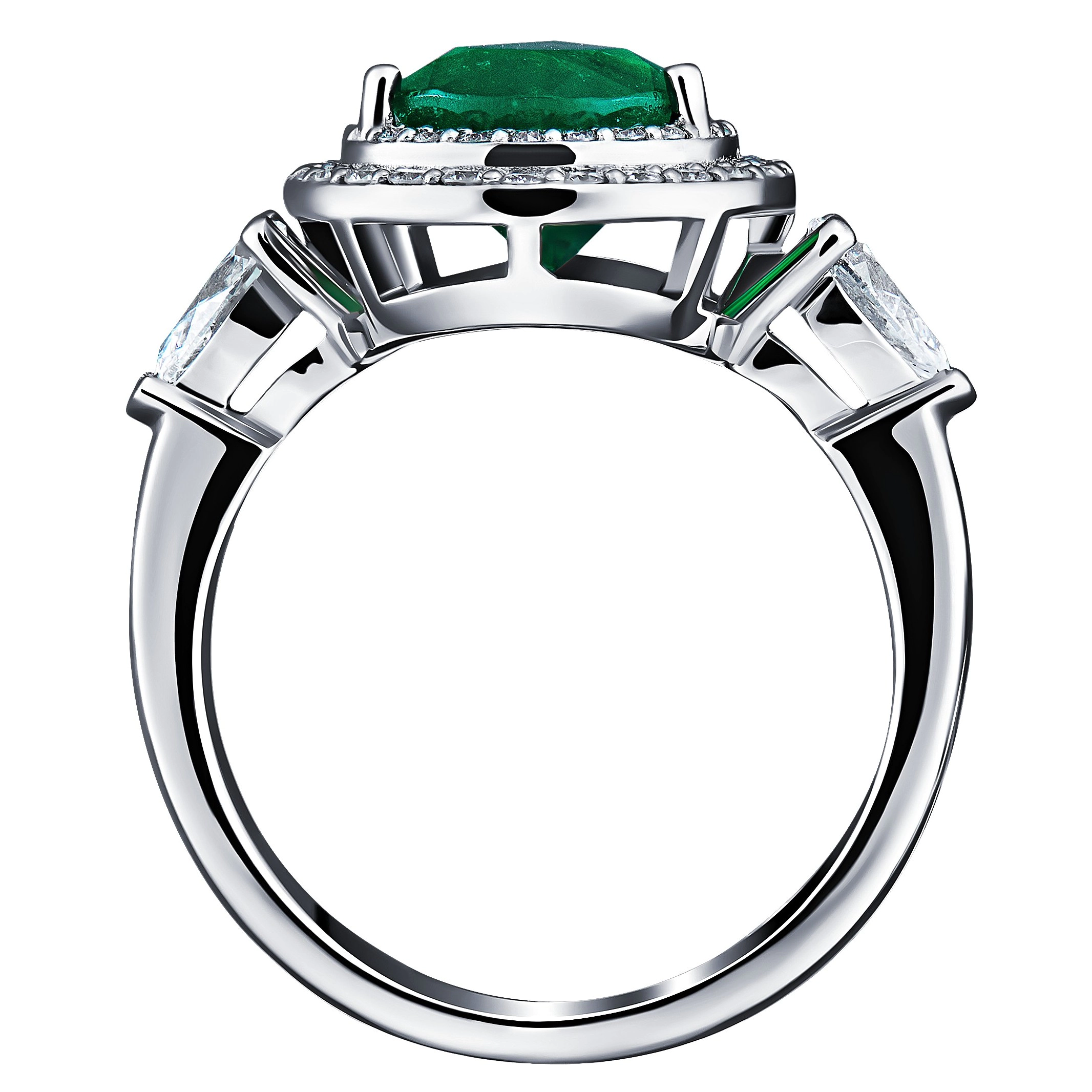 Кольцо из белого золота с бриллиантами и изумрудом, родирование