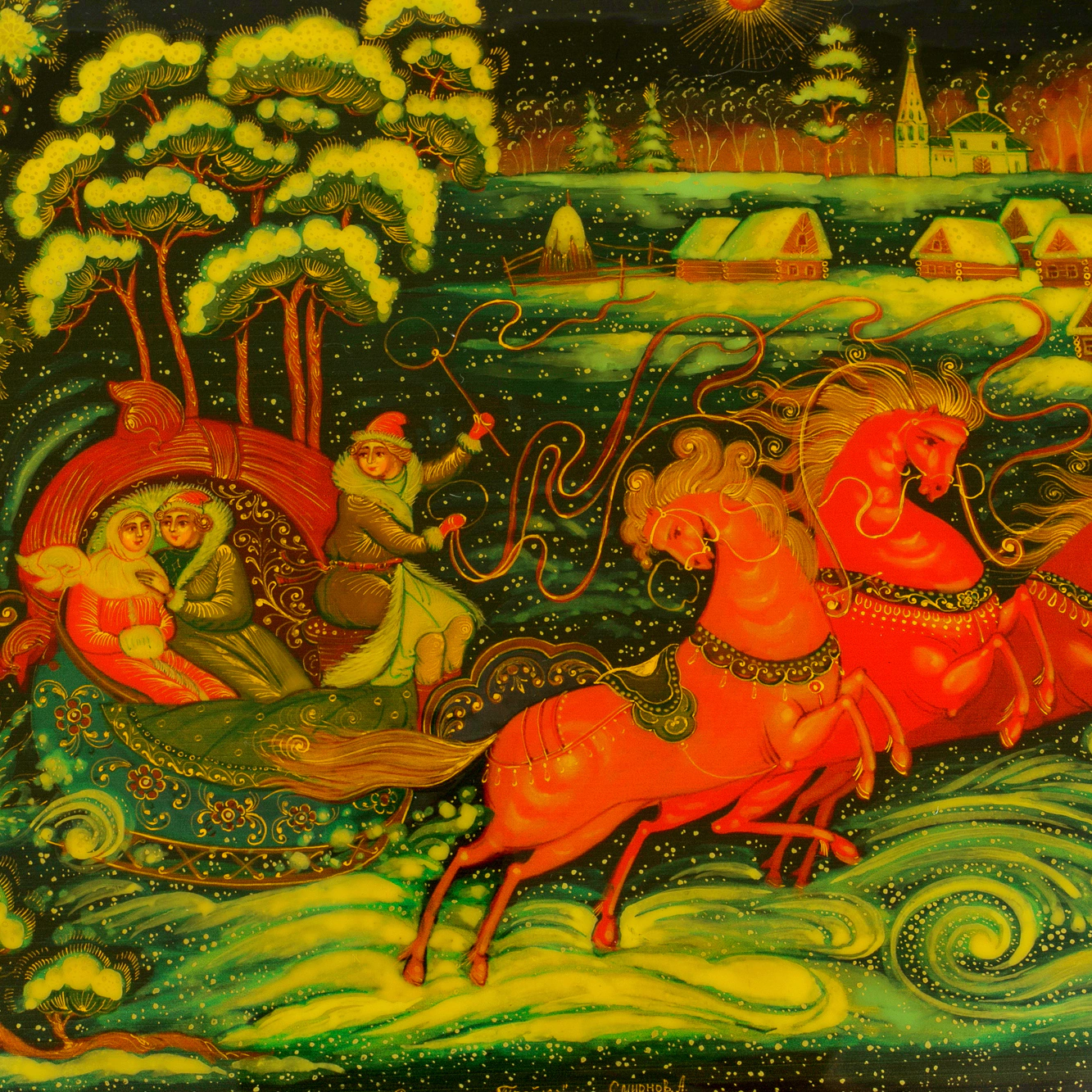 Ларец "Тройка" Смирнов, Палех