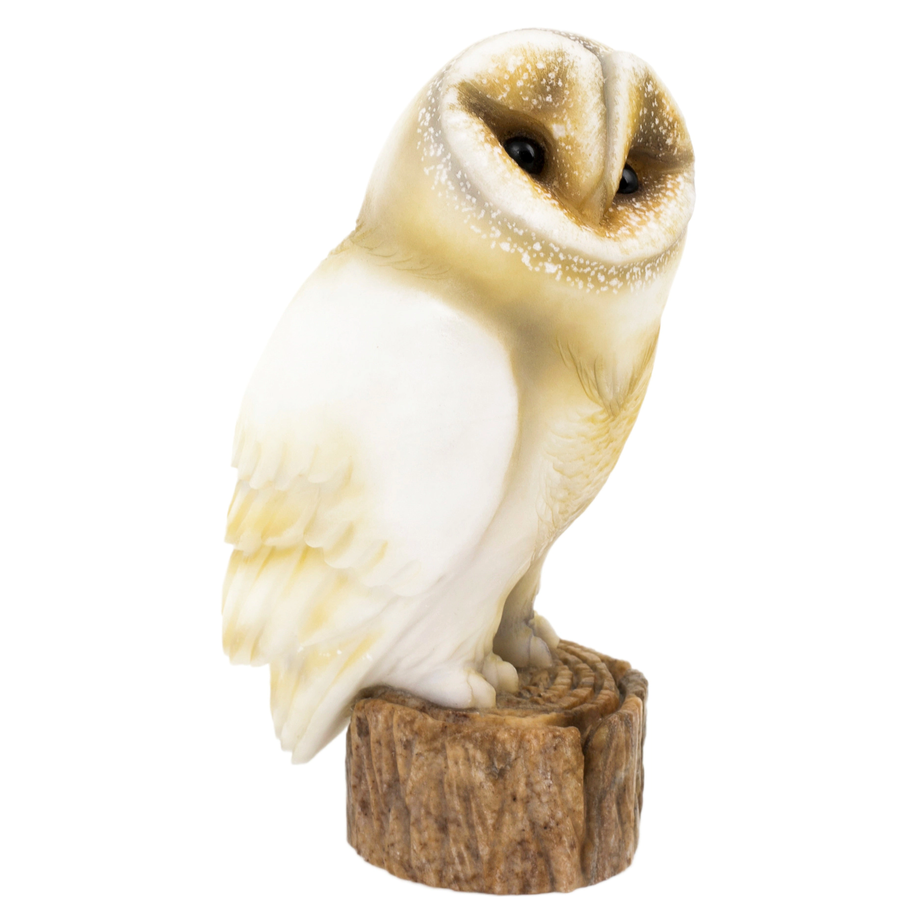 Sculpture of anhydrite and calcite "Owl on a small tree stump"