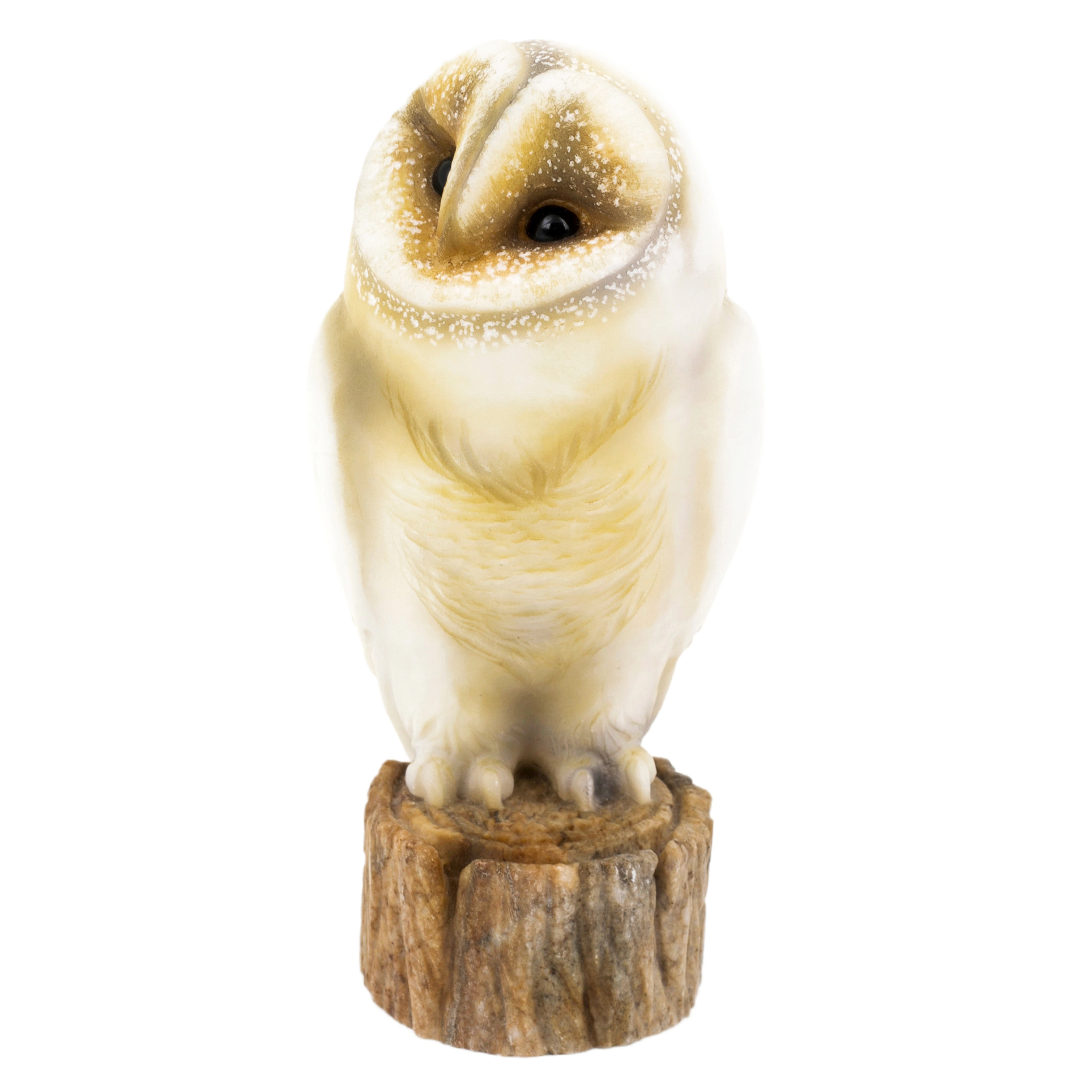 Sculpture of anhydrite and calcite "Owl on a small tree stump"