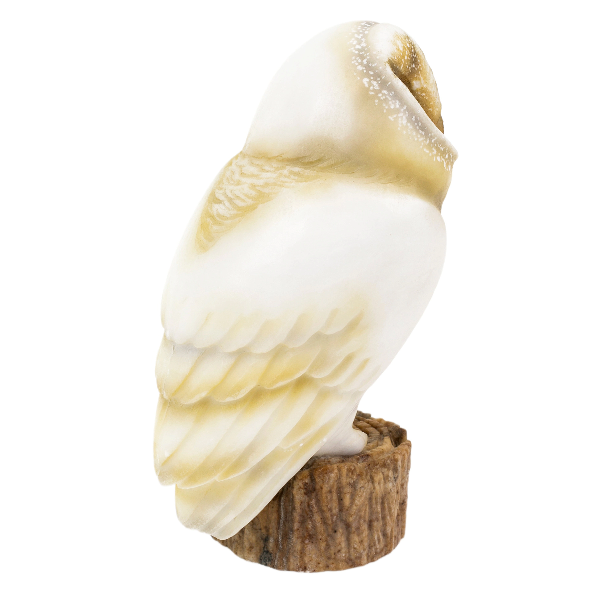 Sculpture of anhydrite and calcite "Owl on a small tree stump"