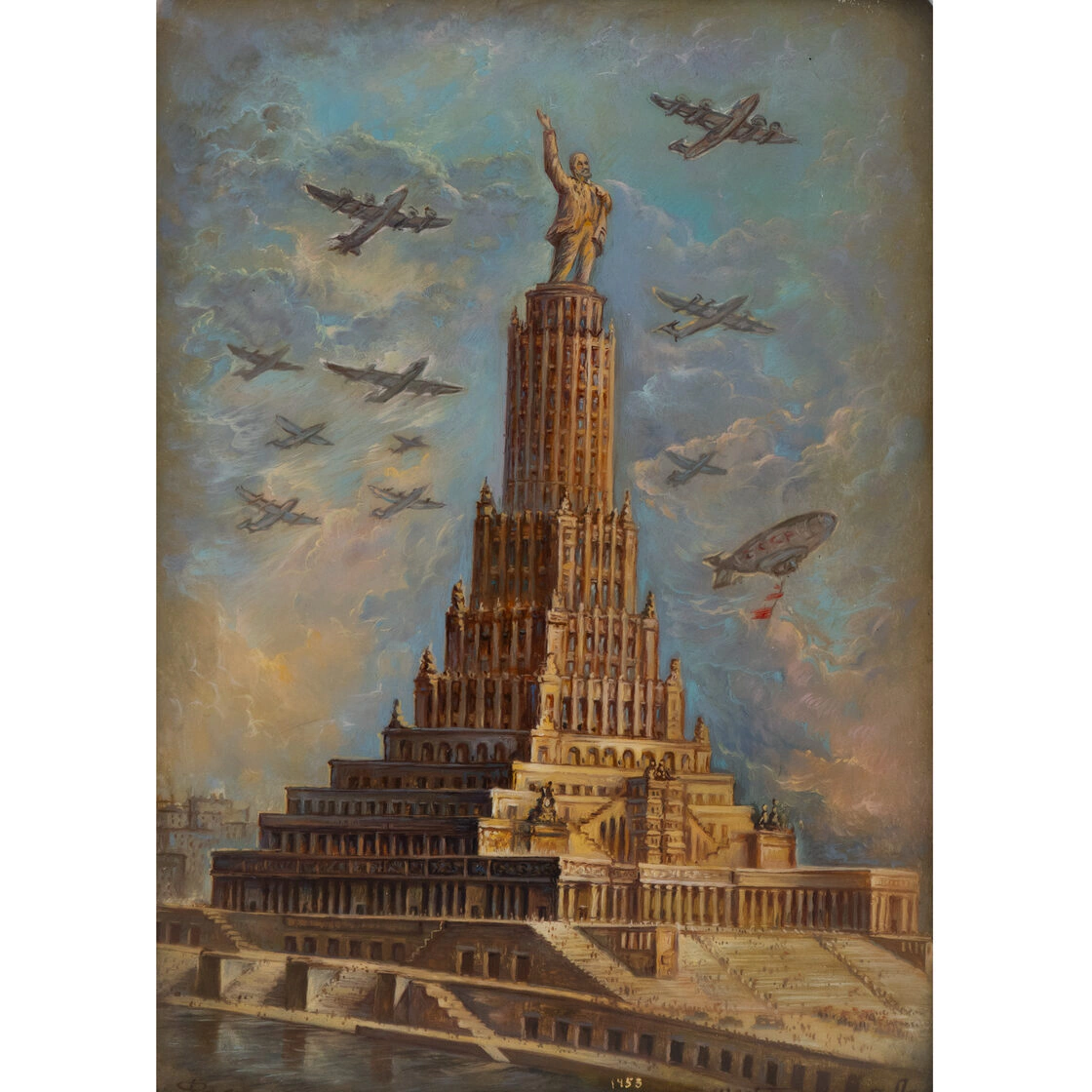 Шкатулка "Дворец советов" Типяков, Федоскино
