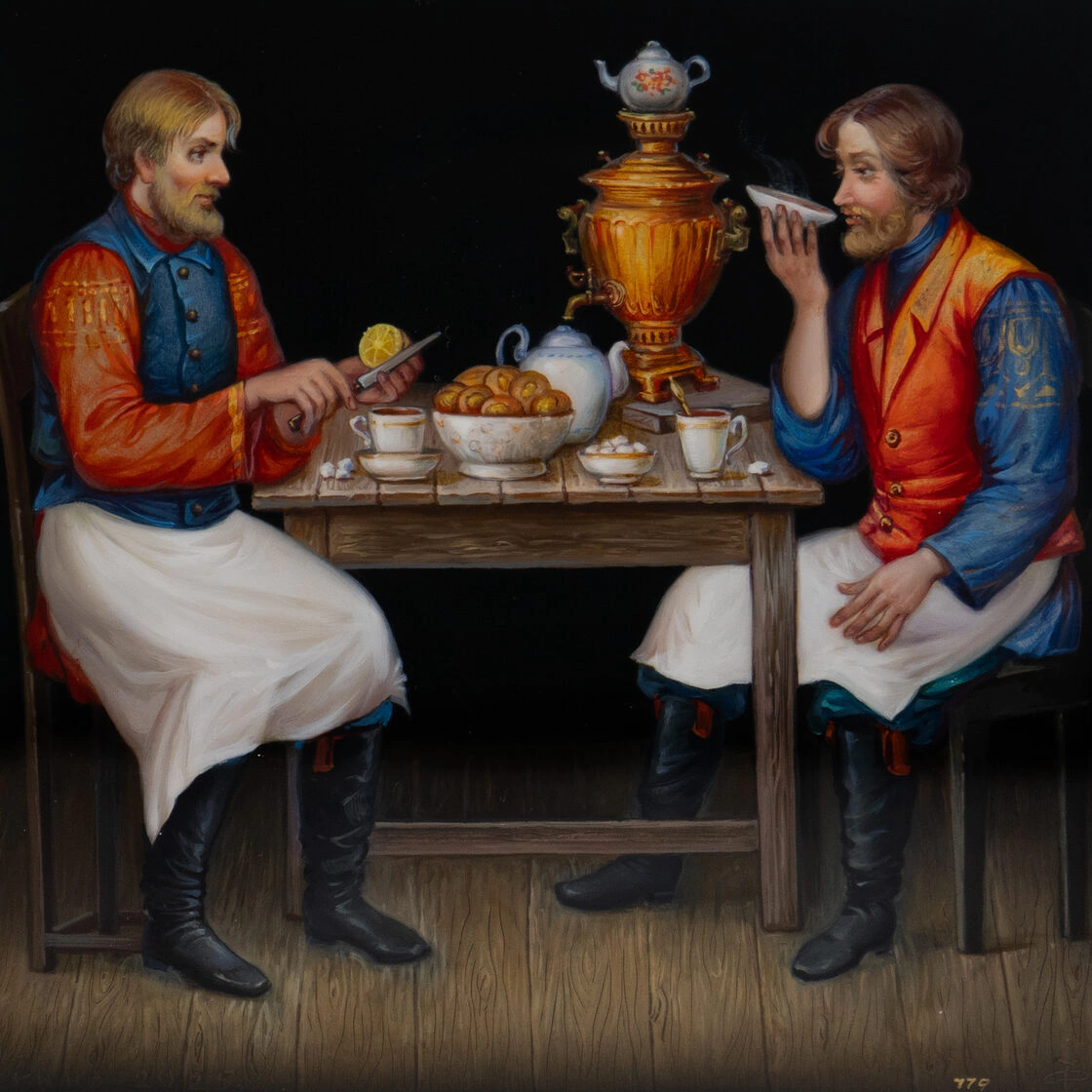 Шкатулка "Чаепитие" Фролов, Федоскино