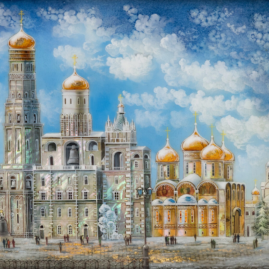 Шкатулка "Ивановская площадь" Ларишев, Федоскино