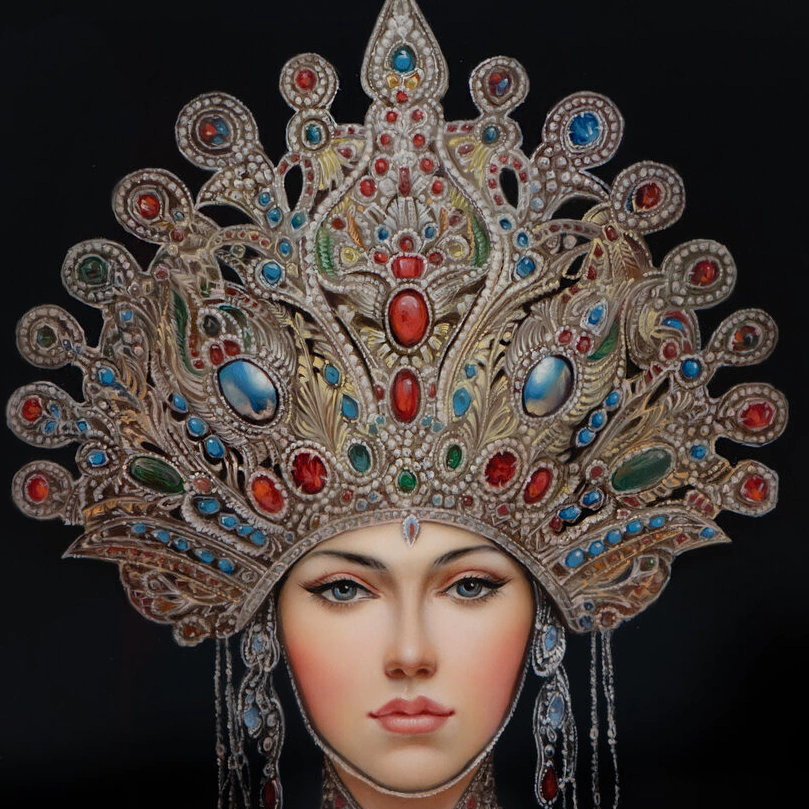 Шкатулка "Царица" Дерюженка, Федоскино